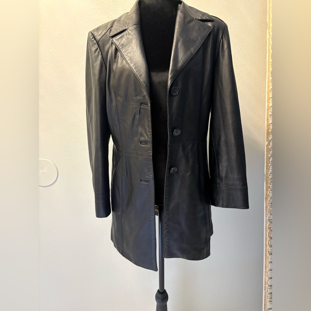 Vera Pelle Black Leather Long Jacket size (Us 8)